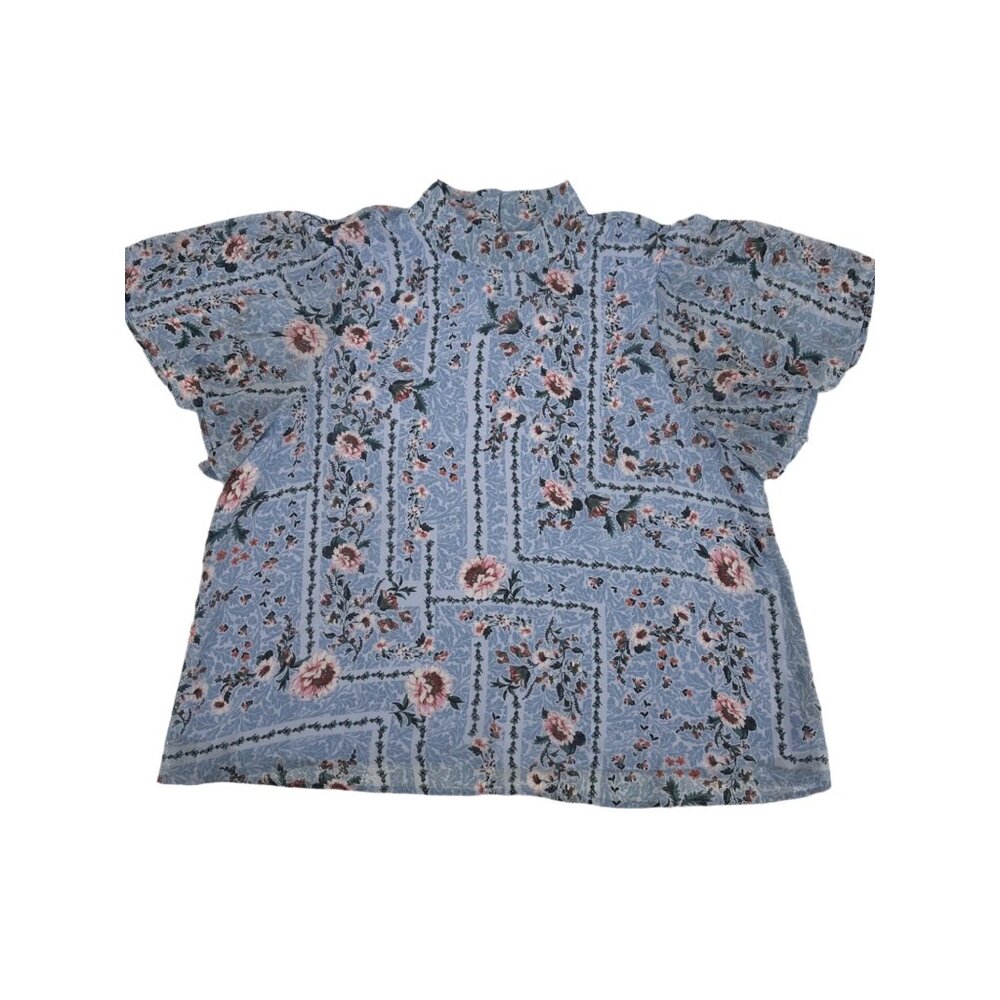LC Lauren Conrad Dusty Blue Floral Flutter Sleeve Blouse XXL - Picture 2 of 8